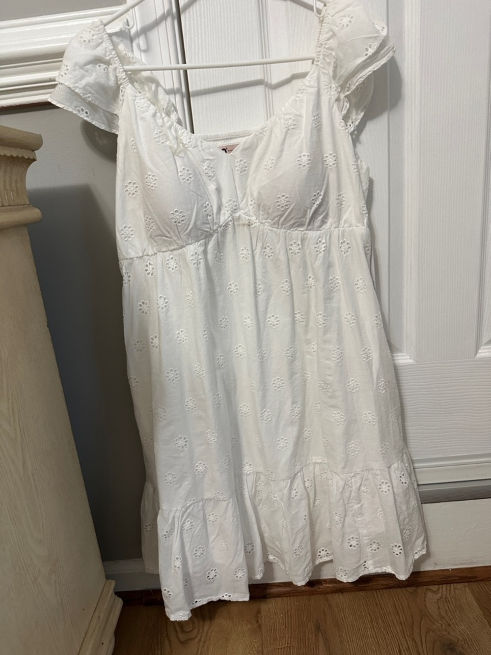 SO White Eyelet Cotton Chemise with Ruffle Sleeves